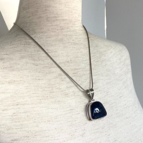 Sterling Silver 925 1.66" Sodalite Hinged Pendant Necklace 18" Snake Chain 24g - Picture 5 of 16